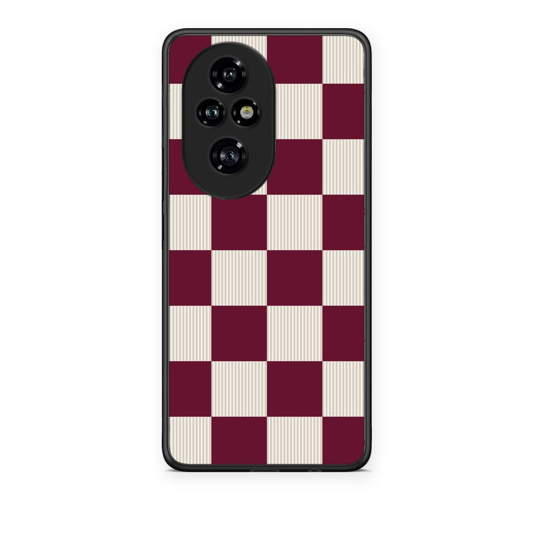 Θήκη Honor 200 Pro 5G Burgundy and Cream Striped Checks από τη Smartfits με σχέδιο στο πίσω μέρος και μαύρο περίβλημα | Honor 200 Pro 5G Burgundy and Cream Striped Checks case with colorful back and black bezels