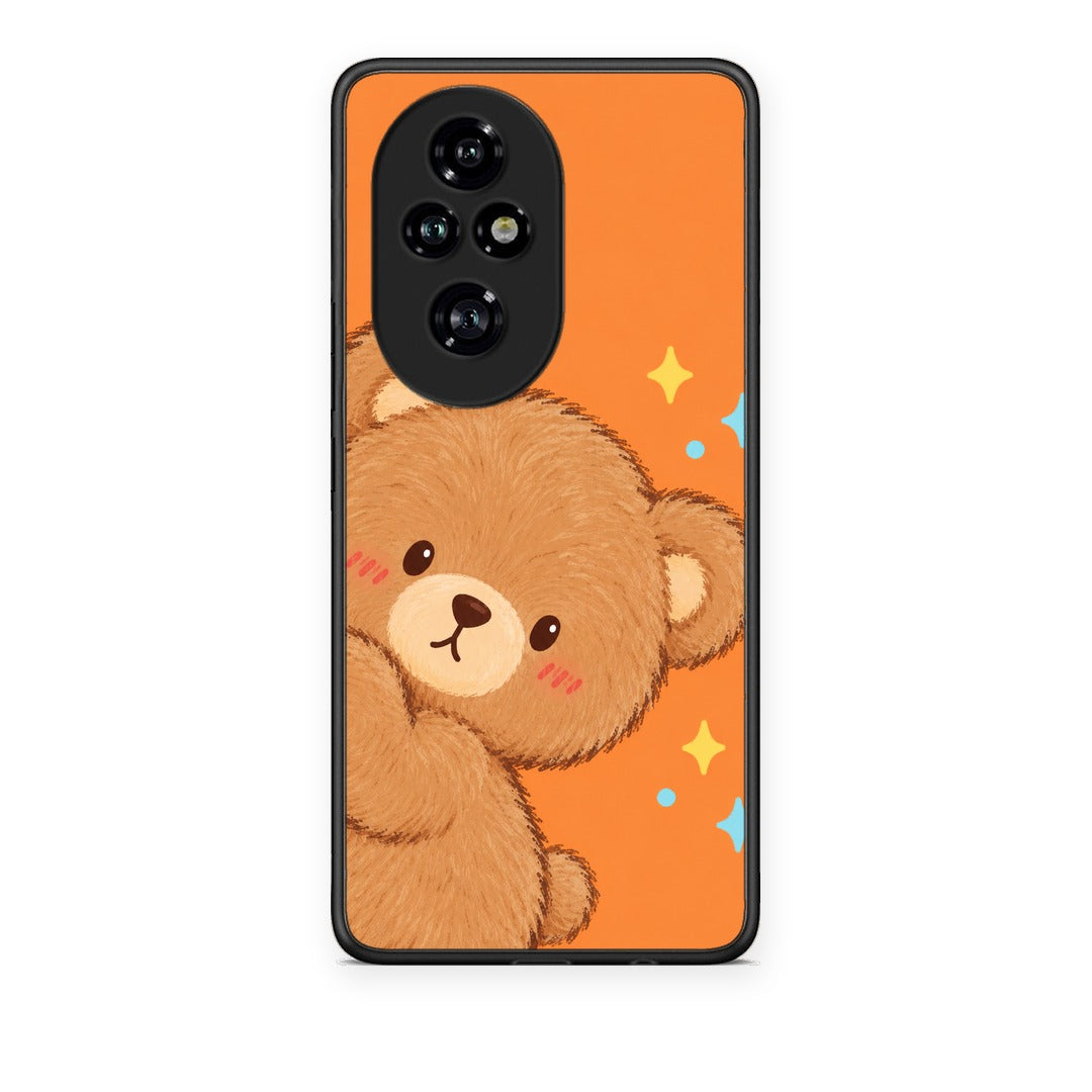 Θήκη Honor 200 Pro 5G Peekaboo Teddy on Orange από τη Smartfits με σχέδιο στο πίσω μέρος και μαύρο περίβλημα | Honor 200 Pro 5G Peekaboo Teddy on Orange case with colorful back and black bezels