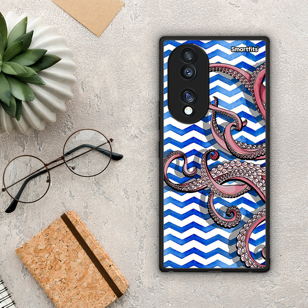 Θήκη Honor 70 5G Chevron Devilfish από τη Smartfits με σχέδιο στο πίσω μέρος και μαύρο περίβλημα | Honor 70 5G Chevron Devilfish Case with Colorful Back and Black Bezels