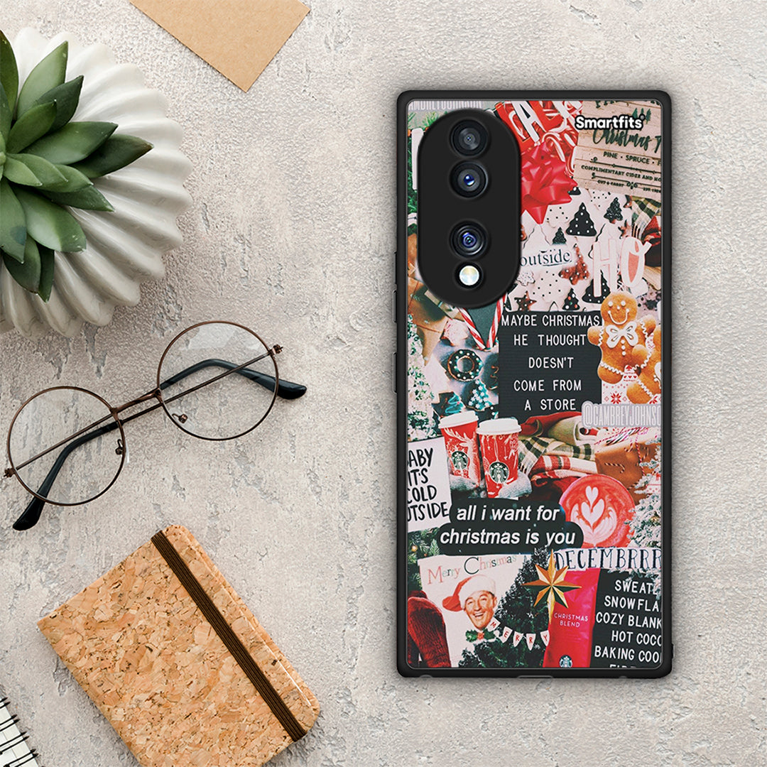 Θήκη Honor 70 5G Christmas Happiness από τη Smartfits με σχέδιο στο πίσω μέρος και μαύρο περίβλημα | Honor 70 5G Christmas Happiness Case with Colorful Back and Black Bezels