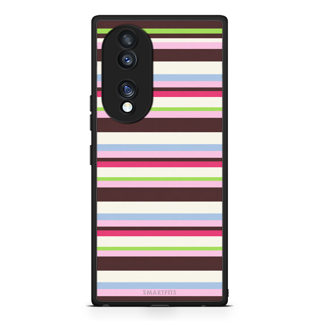 Θήκη Honor 70 5G Multicolour Horizontal Stripes από τη Smartfits με σχέδιο στο πίσω μέρος και μαύρο περίβλημα | Honor 70 5G Multicolour Horizontal Stripes case with colorful back and black bezels