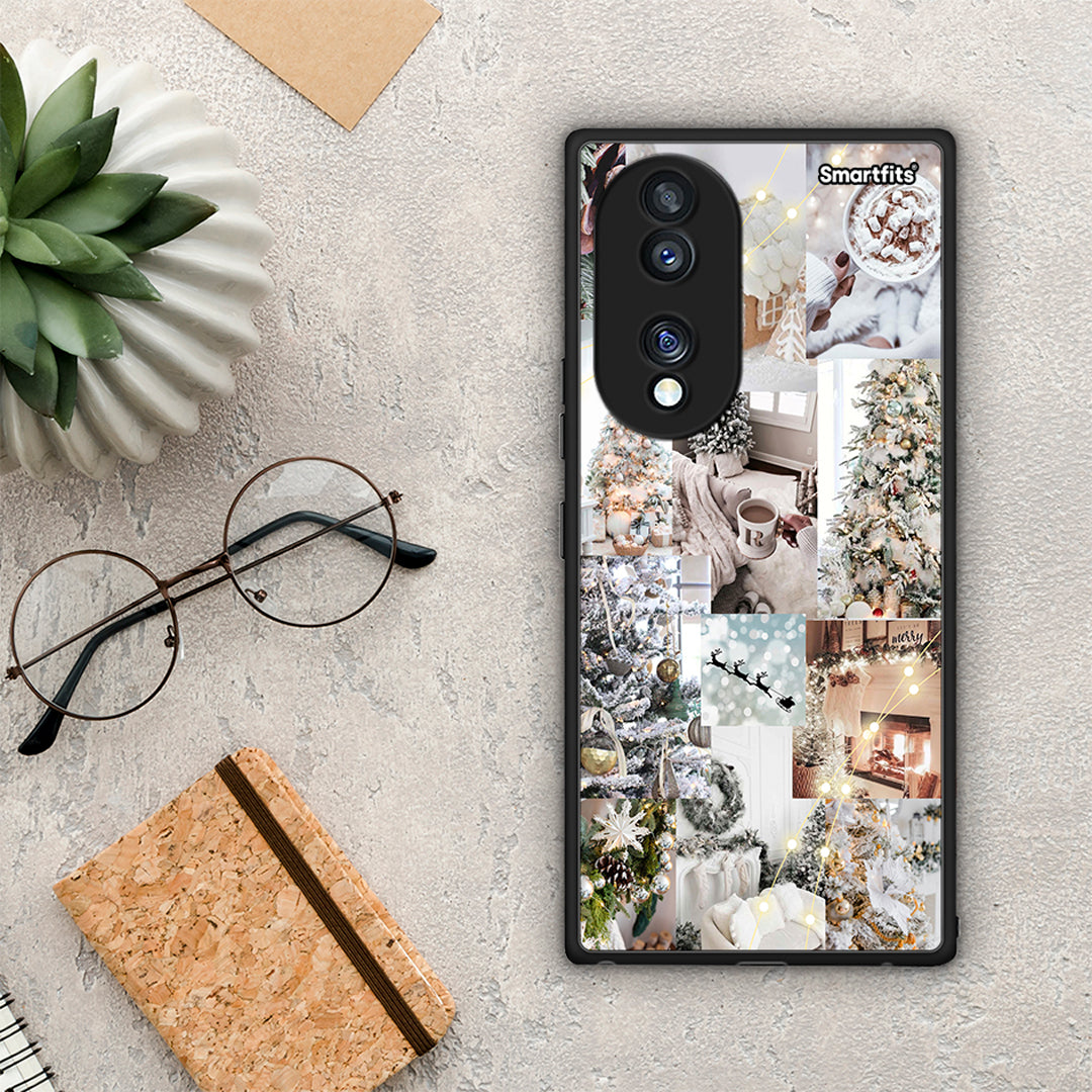 Θήκη Honor 70 5G White Christmas από τη Smartfits με σχέδιο στο πίσω μέρος και μαύρο περίβλημα | Honor 70 5G White Christmas Case with Colorful Back and Black Bezels