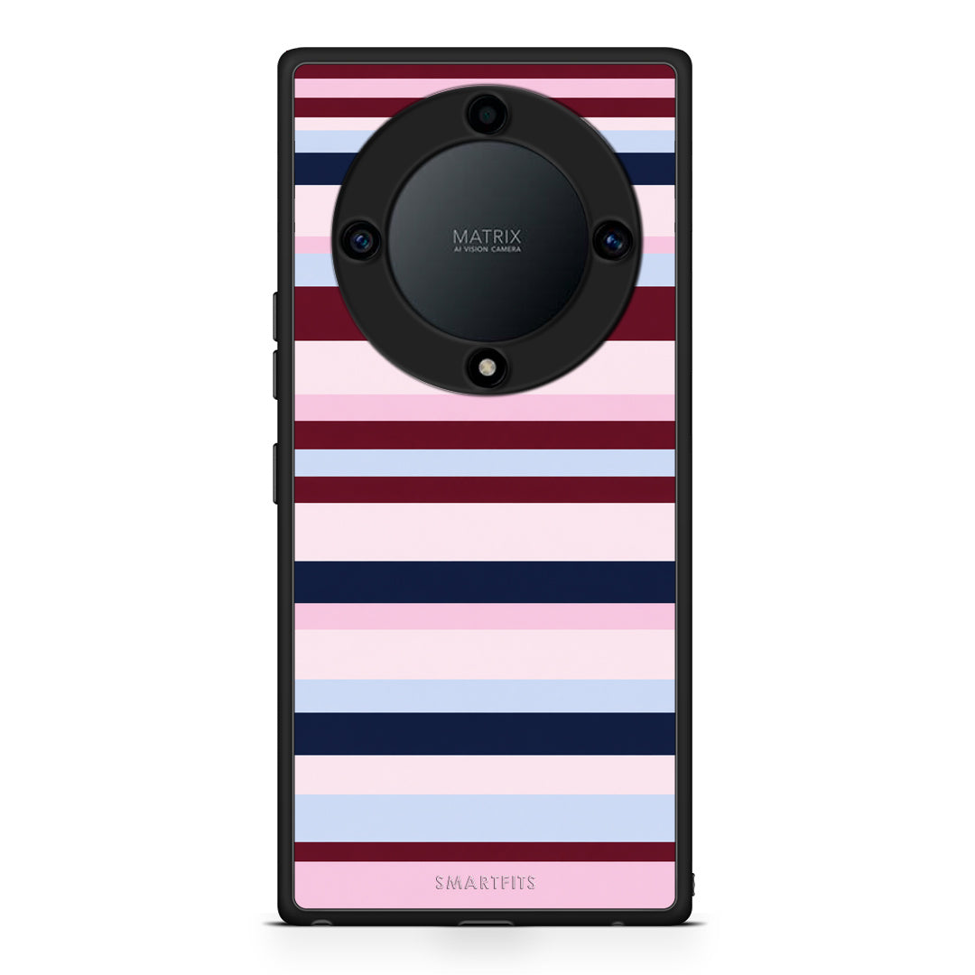 Θήκη Honor Magic5 Lite 5G / X9a Burgundy Pink and Blue Horizontal Stripes από τη Smartfits με σχέδιο στο πίσω μέρος και μαύρο περίβλημα | Honor Magic5 Lite 5G / X9a Burgundy Pink and Blue Horizontal Stripes case with colorful back and black bezels