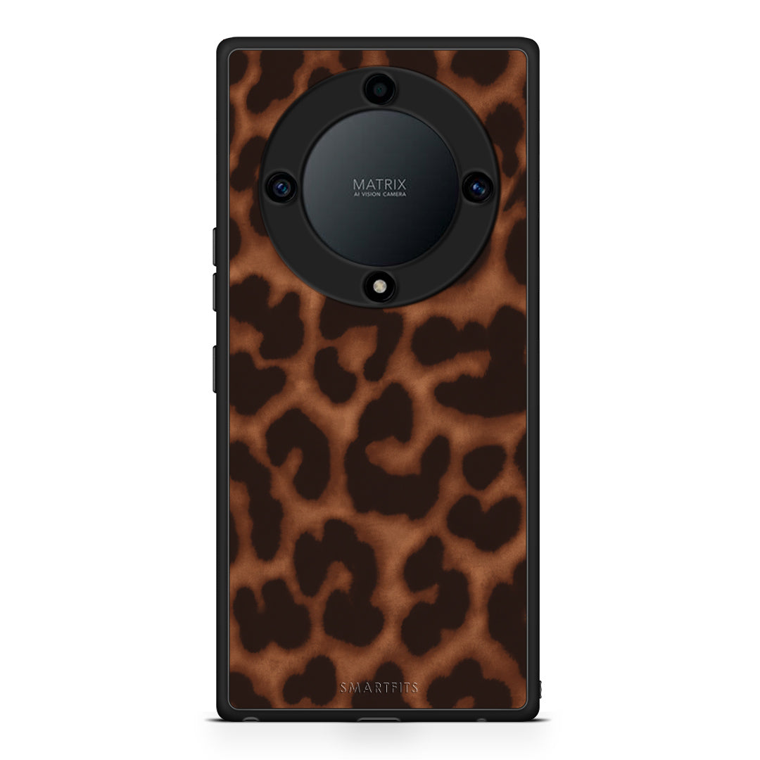 Θήκη Honor Magic5 Lite 5G / X9a Leopard Print Dark Brown από τη Smartfits με σχέδιο στο πίσω μέρος και μαύρο περίβλημα | Honor Magic5 Lite 5G / X9a Leopard Print Dark Brown case with colorful back and black bezels