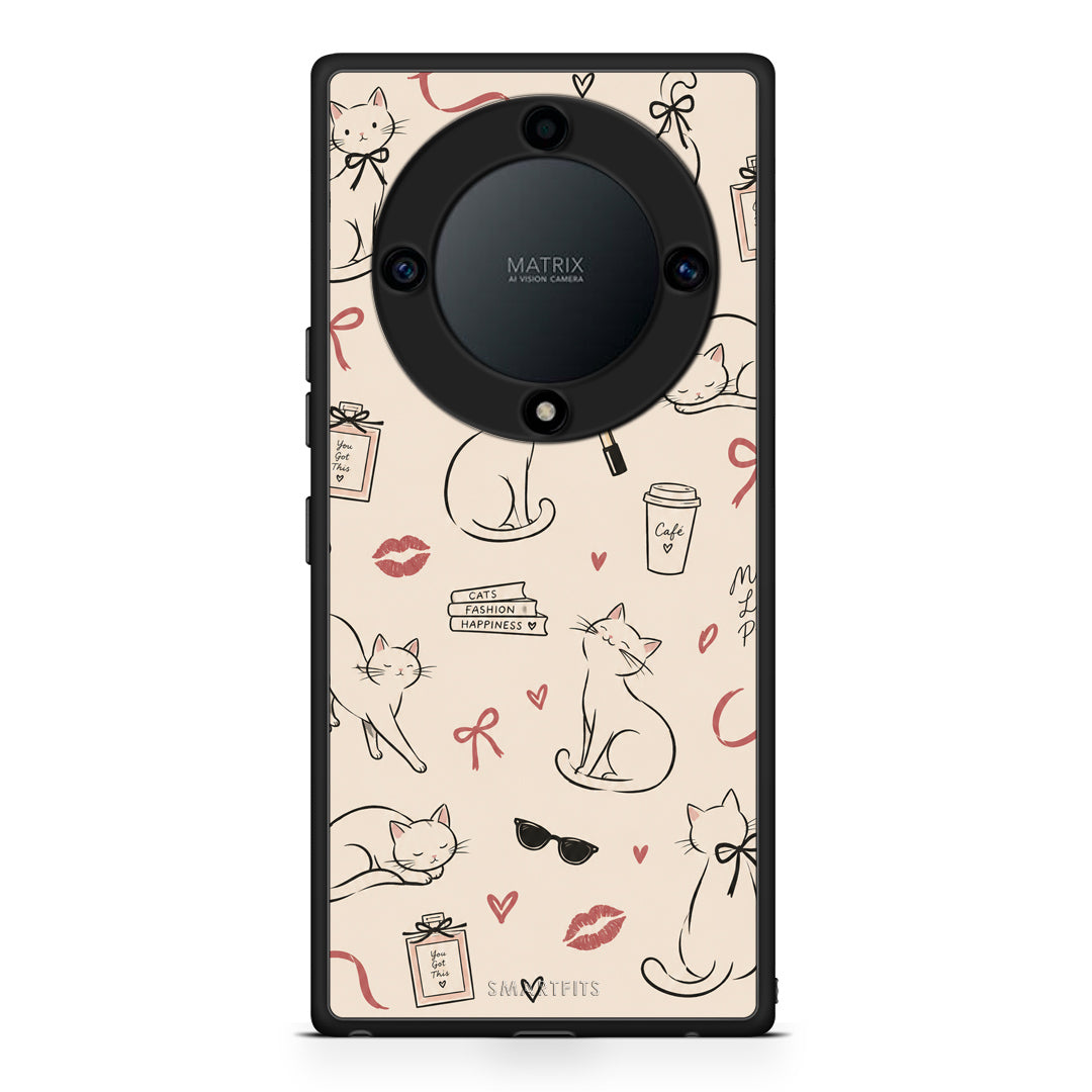 Θήκη Honor Magic5 Lite 5G / X9a Minimal Cat and Fashion Doodles on Cream από τη Smartfits με σχέδιο στο πίσω μέρος και μαύρο περίβλημα | Honor Magic5 Lite 5G / X9a Minimal Cat and Fashion Doodles on Cream case with colorful back and black bezels