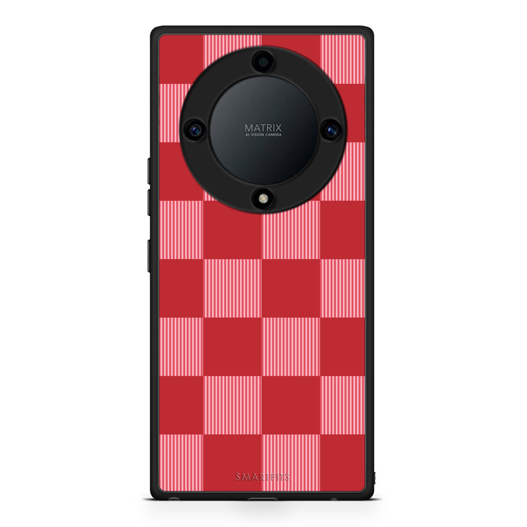 Θήκη Honor Magic5 Lite 5G / X9a Red and Pink Striped Checks από τη Smartfits με σχέδιο στο πίσω μέρος και μαύρο περίβλημα | Honor Magic5 Lite 5G / X9a Red and Pink Striped Checks case with colorful back and black bezels