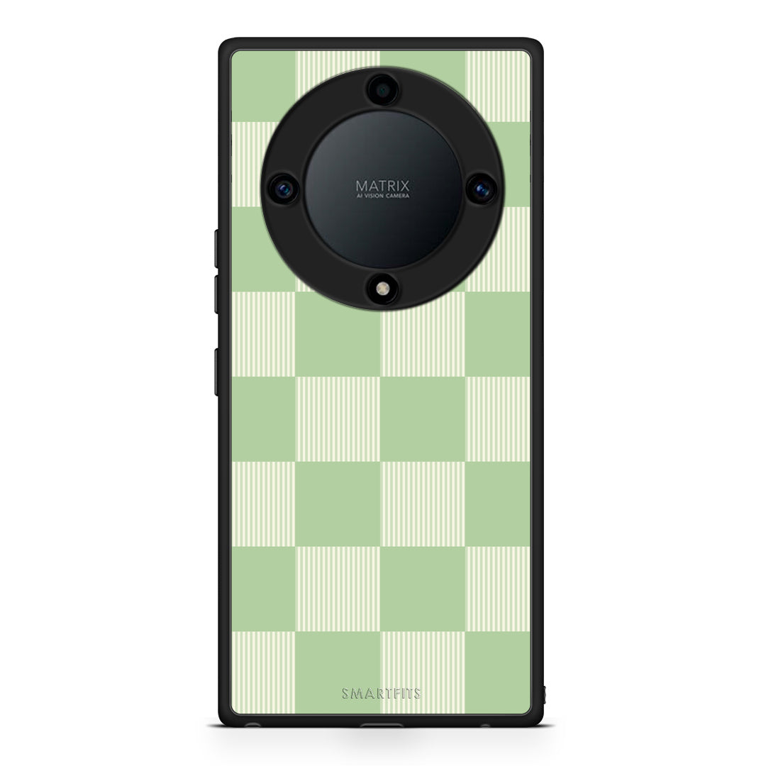 Θήκη Honor Magic5 Lite 5G / X9a Sage and Cream Striped Checks από τη Smartfits με σχέδιο στο πίσω μέρος και μαύρο περίβλημα | Honor Magic5 Lite 5G / X9a Sage and Cream Striped Checks case with colorful back and black bezels