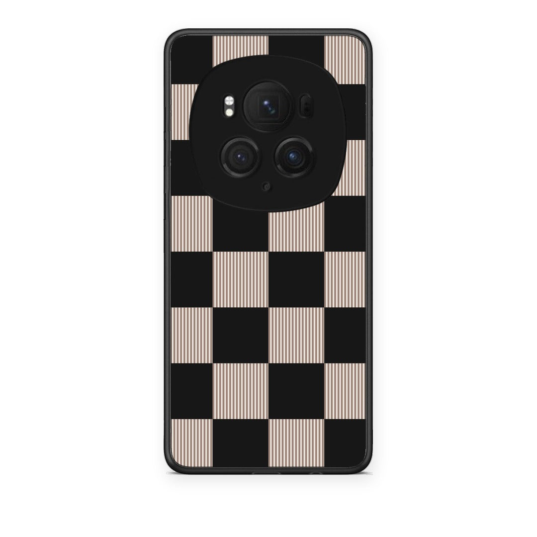 Θήκη Honor Magic6 Pro Black and Taupe Striped Checks από τη Smartfits με σχέδιο στο πίσω μέρος και μαύρο περίβλημα | Honor Magic6 Pro Black and Taupe Striped Checks case with colorful back and black bezels