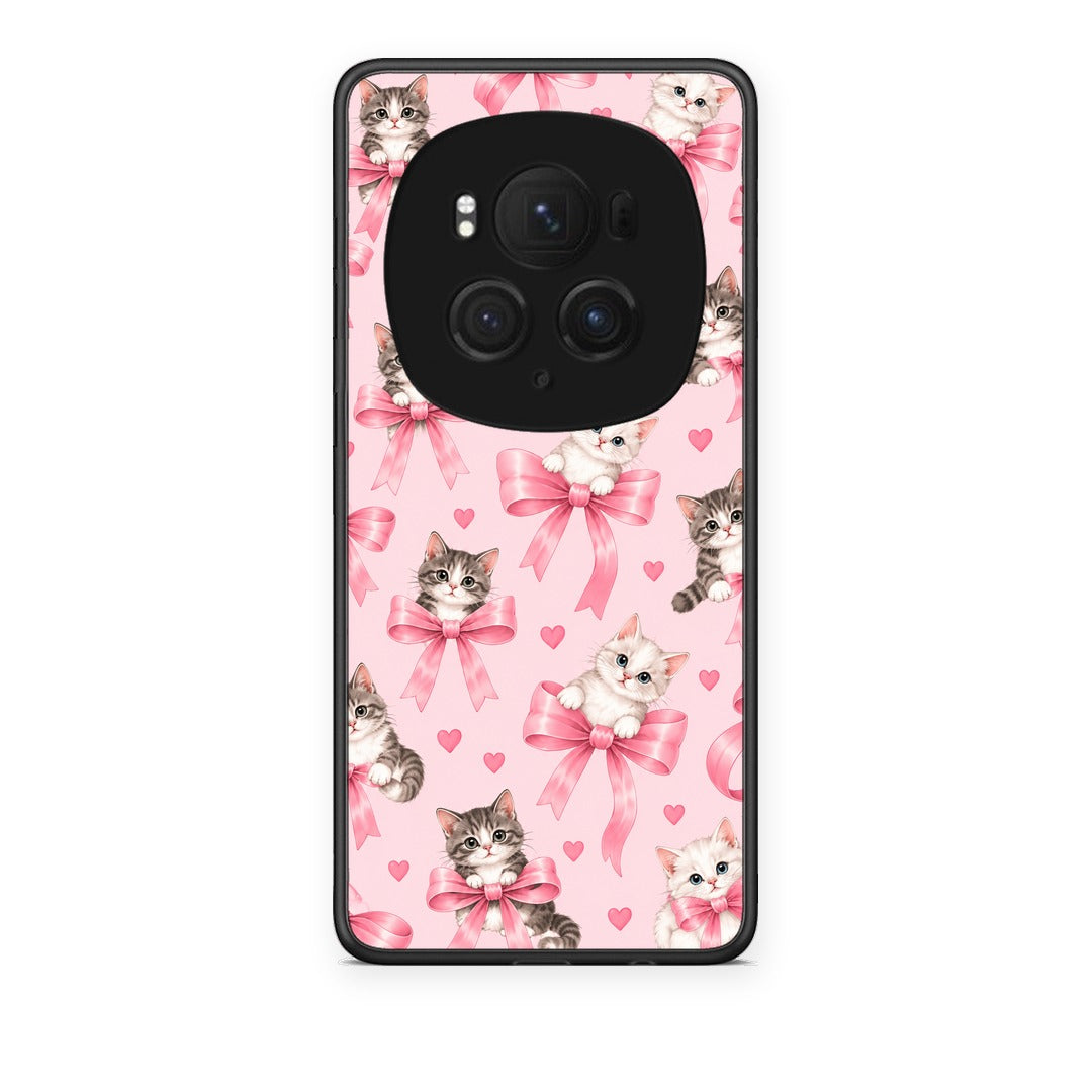 Θήκη Honor Magic6 Pro Kittens and Pink Bows on Pink από τη Smartfits με σχέδιο στο πίσω μέρος και μαύρο περίβλημα | Honor Magic6 Pro Kittens and Pink Bows on Pink case with colorful back and black bezels