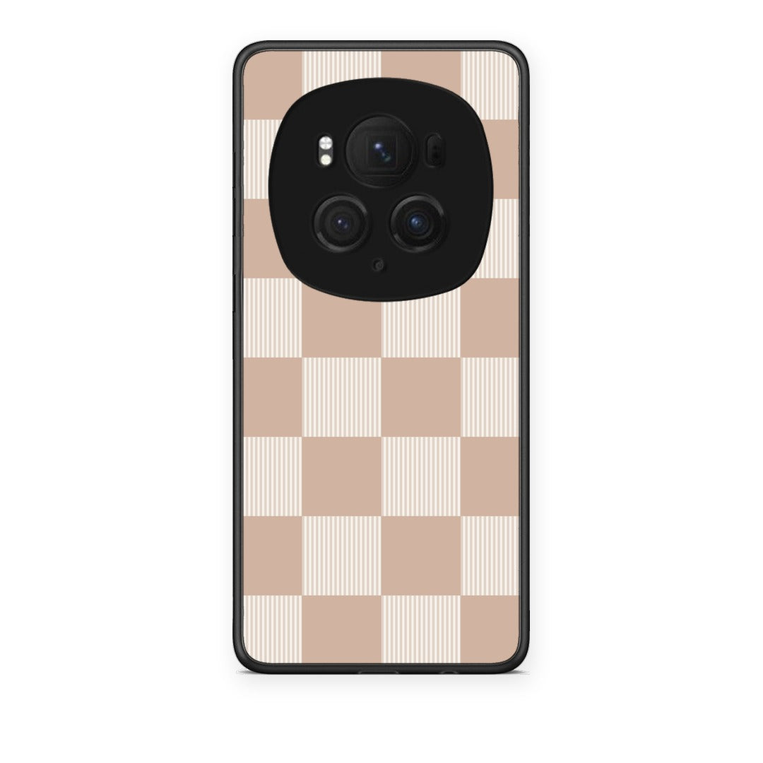 Θήκη Honor Magic6 Pro Latte and Cream Striped Checks από τη Smartfits με σχέδιο στο πίσω μέρος και μαύρο περίβλημα | Honor Magic6 Pro Latte and Cream Striped Checks case with colorful back and black bezels