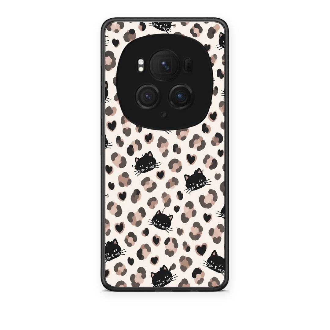 Θήκη Honor Magic6 Pro Leopard Spots and Black Cats on Cream από τη Smartfits με σχέδιο στο πίσω μέρος και μαύρο περίβλημα | Honor Magic6 Pro Leopard Spots and Black Cats on Cream case with colorful back and black bezels