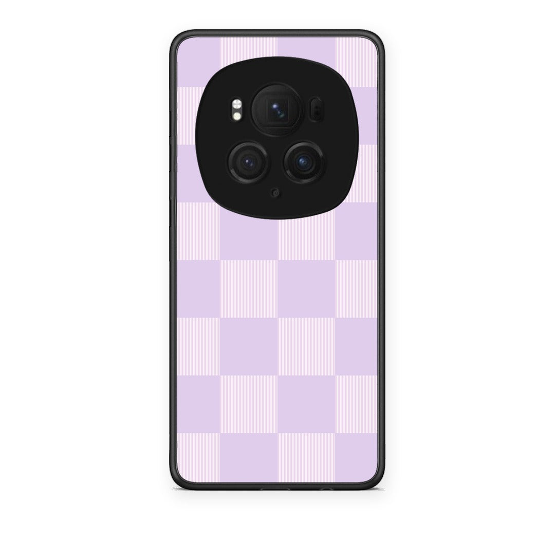 Θήκη Honor Magic6 Pro Lilac and Cream Striped Checks από τη Smartfits με σχέδιο στο πίσω μέρος και μαύρο περίβλημα | Honor Magic6 Pro Lilac and Cream Striped Checks case with colorful back and black bezels