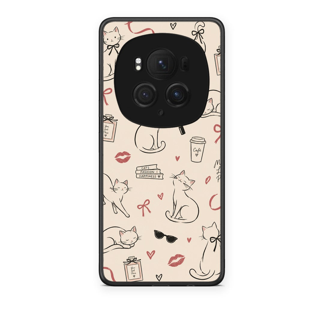 Θήκη Honor Magic6 Pro Minimal Cat and Fashion Doodles on Cream από τη Smartfits με σχέδιο στο πίσω μέρος και μαύρο περίβλημα | Honor Magic6 Pro Minimal Cat and Fashion Doodles on Cream case with colorful back and black bezels