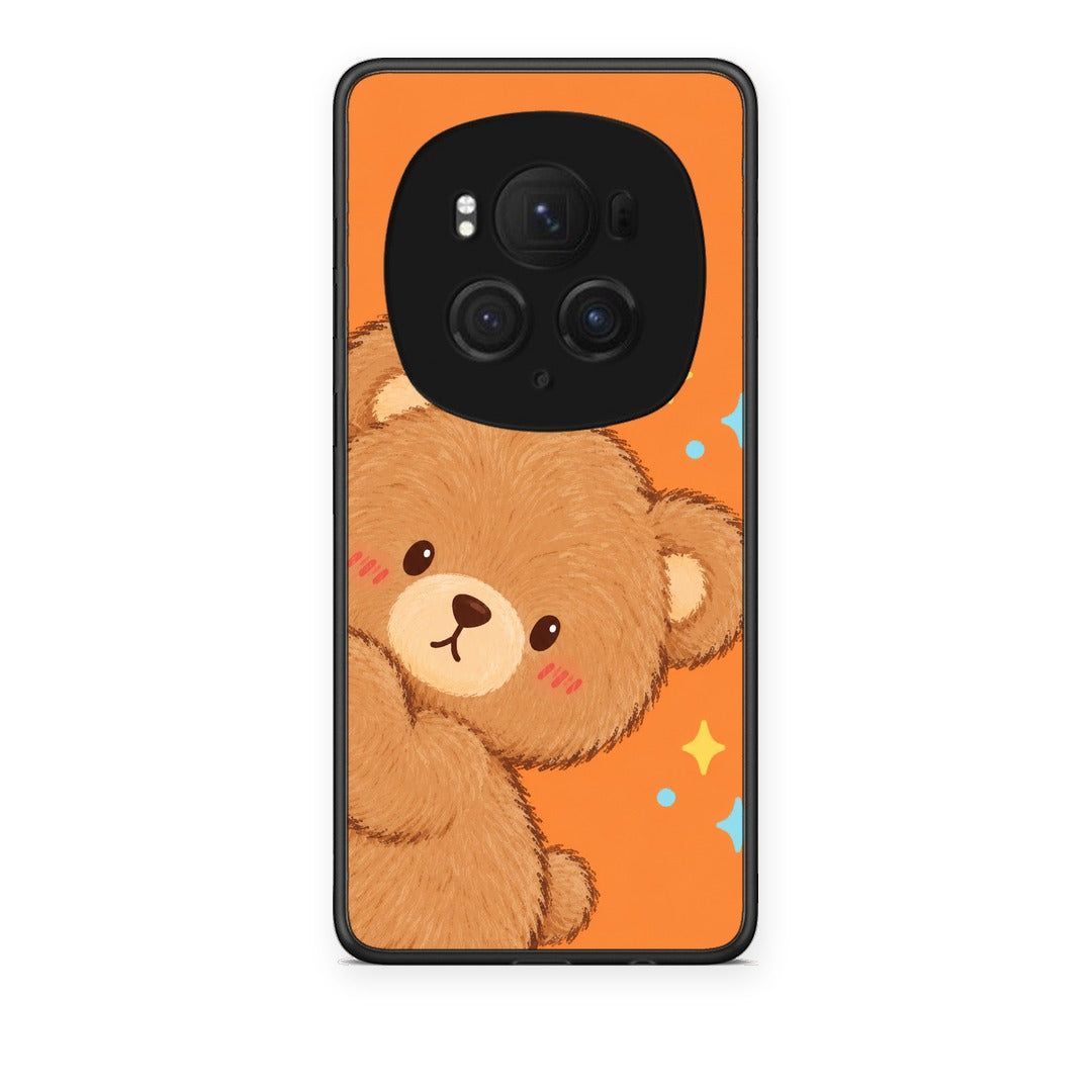 Θήκη Honor Magic6 Pro Peekaboo Teddy on Orange από τη Smartfits με σχέδιο στο πίσω μέρος και μαύρο περίβλημα | Honor Magic6 Pro Peekaboo Teddy on Orange case with colorful back and black bezels
