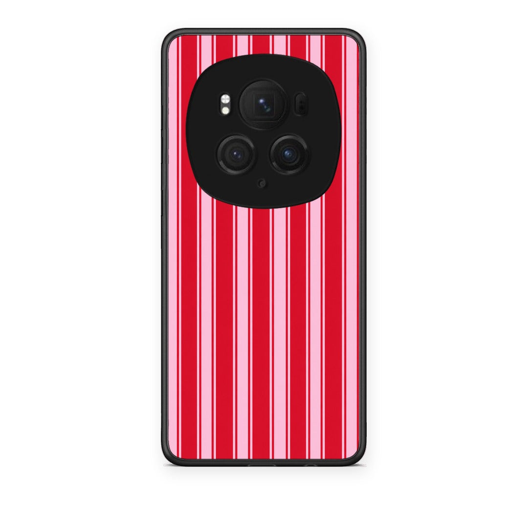 Θήκη Honor Magic6 Pro Red and Pink Vertical Pinstripes από τη Smartfits με σχέδιο στο πίσω μέρος και μαύρο περίβλημα | Honor Magic6 Pro Red and Pink Vertical Pinstripes case with colorful back and black bezels