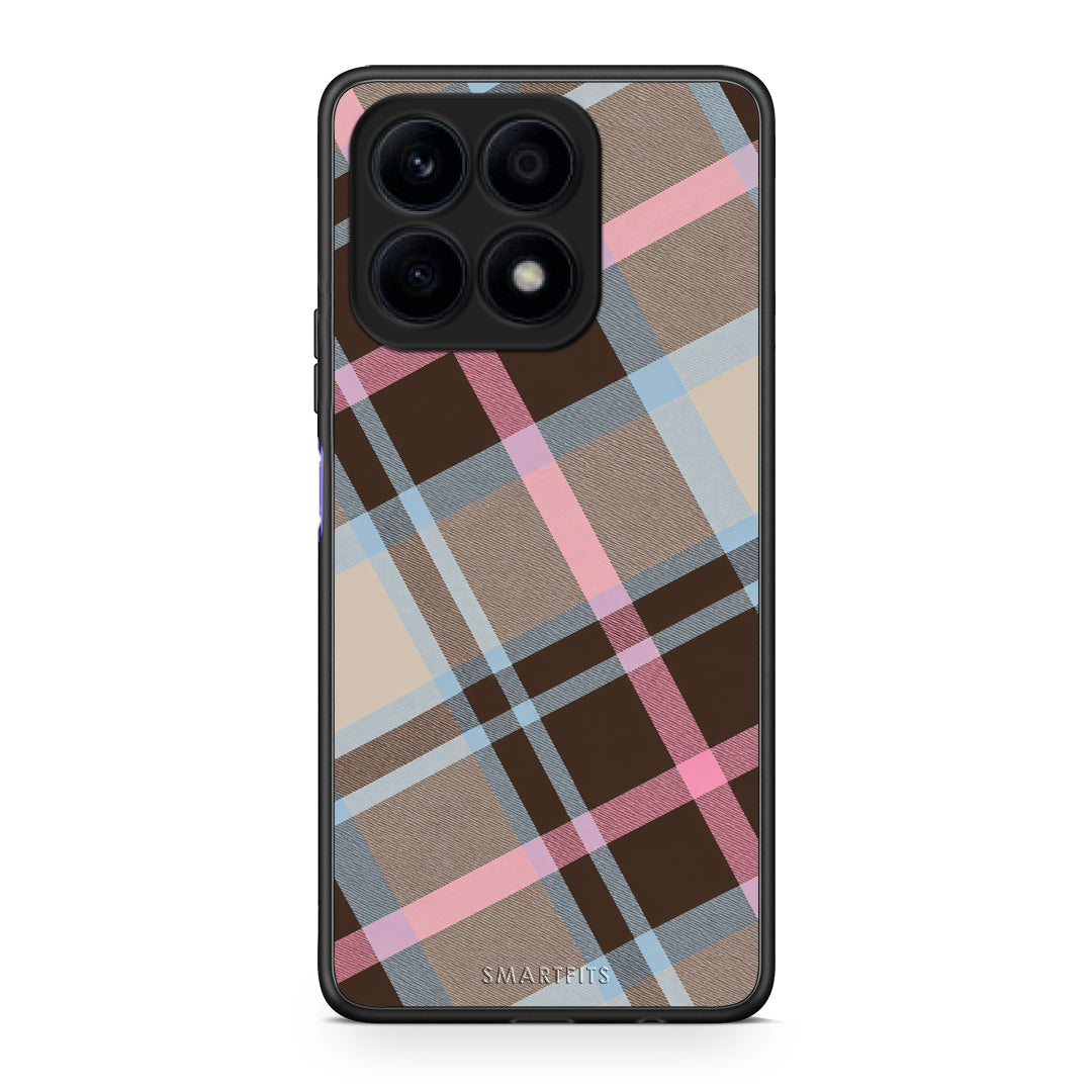 Θήκη Honor X8a Brown Pink and Blue Diagonal Plaid από τη Smartfits με σχέδιο στο πίσω μέρος και μαύρο περίβλημα | Honor X8a Brown Pink and Blue Diagonal Plaid case with colorful back and black bezels