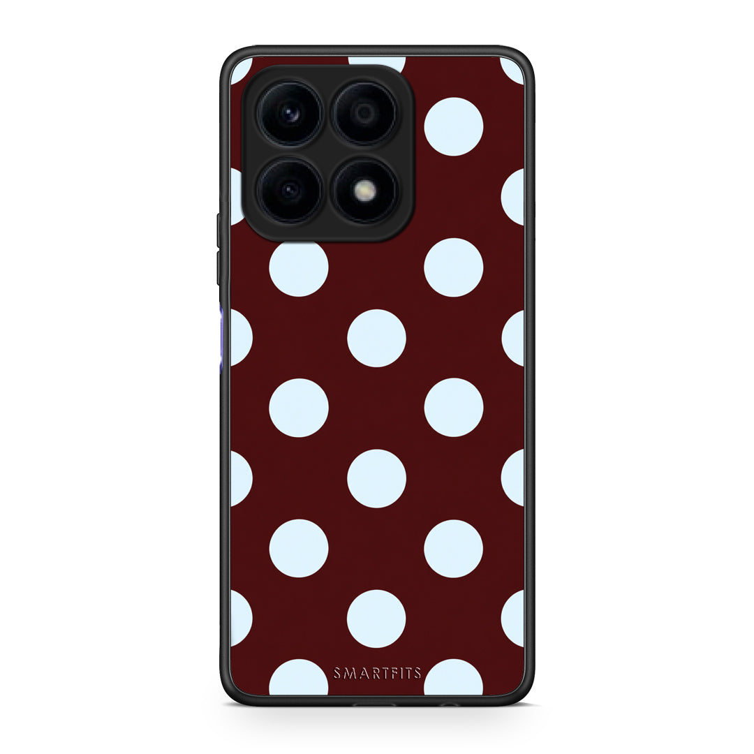 Θήκη Honor X8a Pale Blue Large Polka Dots on Burgundy από τη Smartfits με σχέδιο στο πίσω μέρος και μαύρο περίβλημα | Honor X8a Pale Blue Large Polka Dots on Burgundy case with colorful back and black bezels
