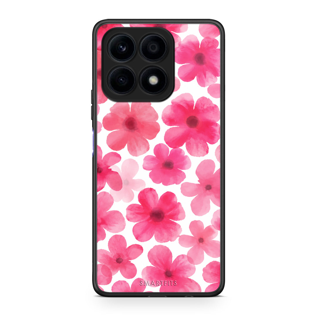 Θήκη Honor X8a Pink Watercolour Flowers on White από τη Smartfits με σχέδιο στο πίσω μέρος και μαύρο περίβλημα | Honor X8a Pink Watercolour Flowers on White case with colorful back and black bezels
