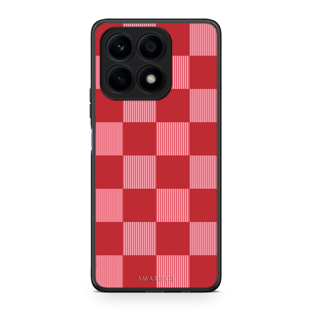 Θήκη Honor X8a Red and Pink Striped Checks από τη Smartfits με σχέδιο στο πίσω μέρος και μαύρο περίβλημα | Honor X8a Red and Pink Striped Checks case with colorful back and black bezels