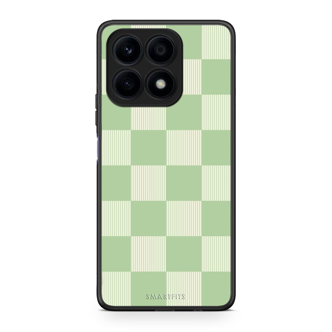 Θήκη Honor X8a Sage and Cream Striped Checks από τη Smartfits με σχέδιο στο πίσω μέρος και μαύρο περίβλημα | Honor X8a Sage and Cream Striped Checks case with colorful back and black bezels