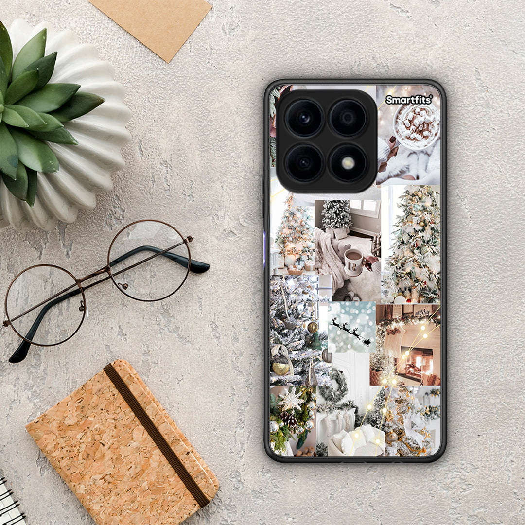 Θήκη Honor X8a White Christmas από τη Smartfits με σχέδιο στο πίσω μέρος και μαύρο περίβλημα | Honor X8a White Christmas Case with Colorful Back and Black Bezels