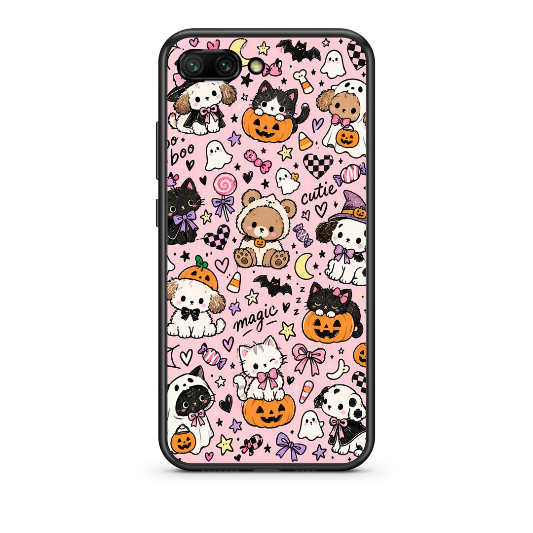Θήκη Honor 10 Halloween Cute Animals on Pink από τη Smartfits με σχέδιο στο πίσω μέρος και μαύρο περίβλημα | Honor 10 Halloween Cute Animals on Pink case with colorful back and black bezels