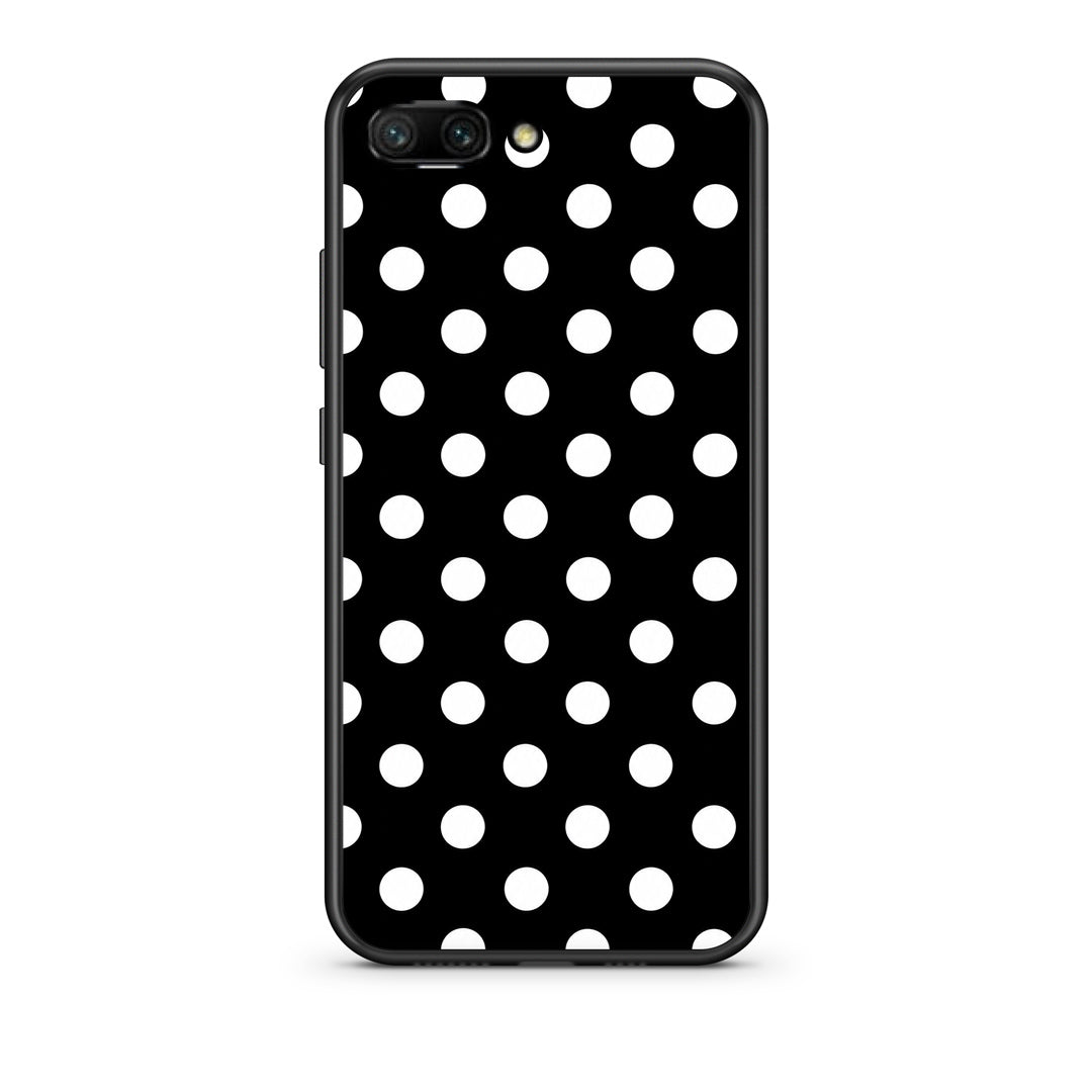 Θήκη Honor 10 White Polka Dots on Black από τη Smartfits με σχέδιο στο πίσω μέρος και μαύρο περίβλημα | Honor 10 White Polka Dots on Black case with colorful back and black bezels