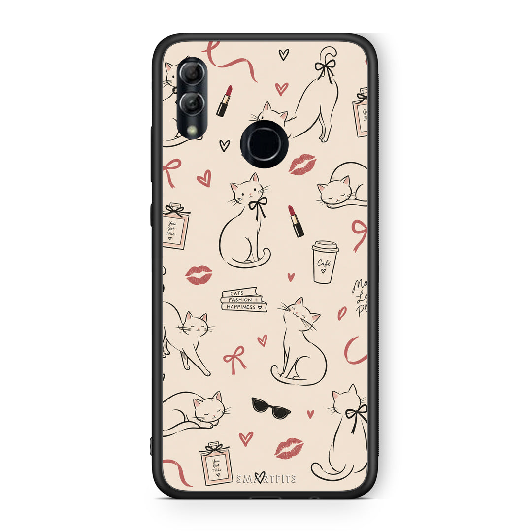 Θήκη Honor 10 Lite Minimal Cat and Fashion Doodles on Cream από τη Smartfits με σχέδιο στο πίσω μέρος και μαύρο περίβλημα | Honor 10 Lite Minimal Cat and Fashion Doodles on Cream case with colorful back and black bezels
