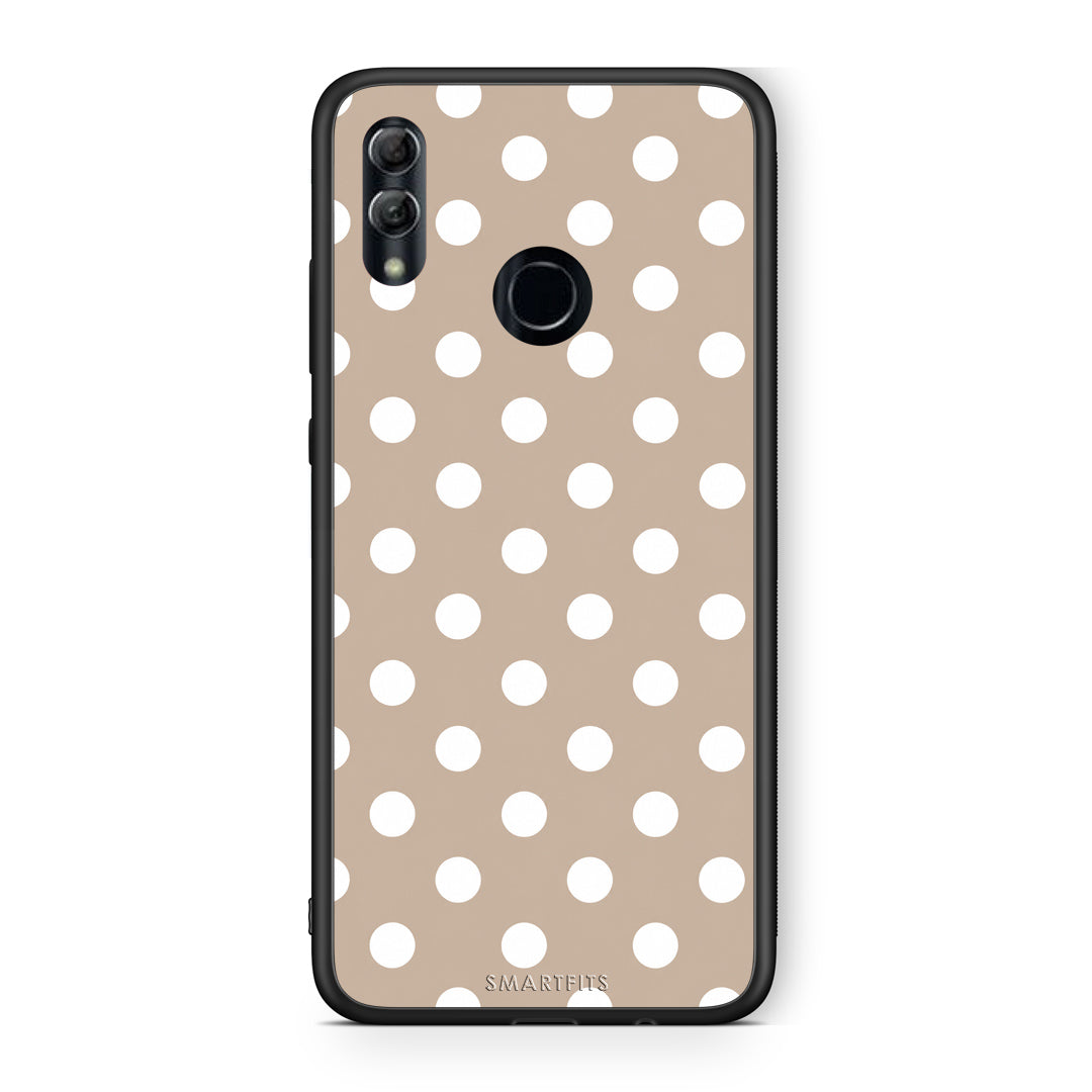 Θήκη Honor 10 Lite White Polka Dots on Taupe από τη Smartfits με σχέδιο στο πίσω μέρος και μαύρο περίβλημα | Honor 10 Lite White Polka Dots on Taupe case with colorful back and black bezels