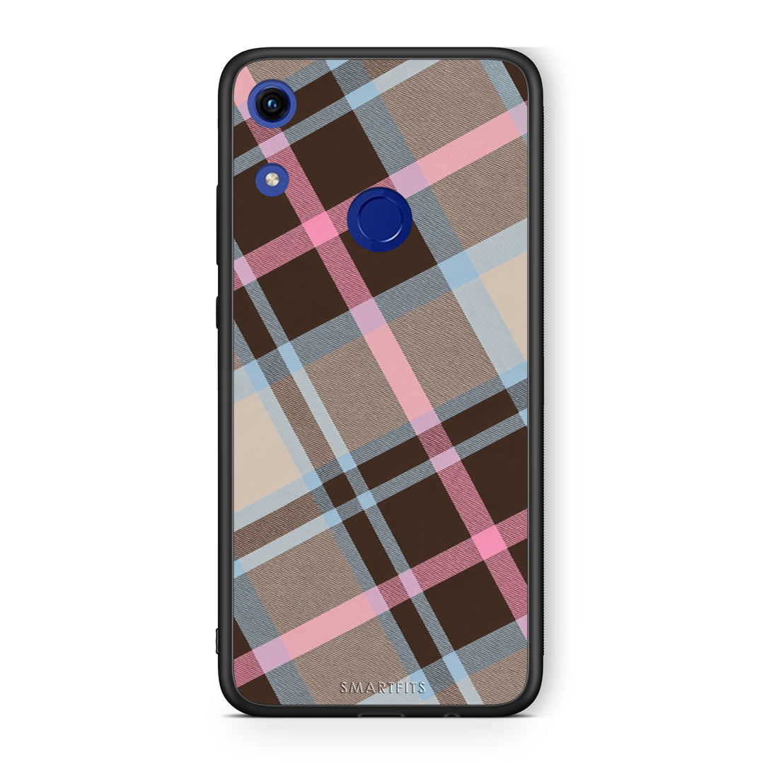 Θήκη Honor 8A Brown Pink and Blue Diagonal Plaid από τη Smartfits με σχέδιο στο πίσω μέρος και μαύρο περίβλημα | Honor 8A Brown Pink and Blue Diagonal Plaid case with colorful back and black bezels
