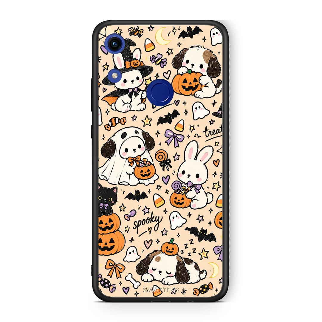 Θήκη Honor 8A Halloween Puppies and Friends on Cream από τη Smartfits με σχέδιο στο πίσω μέρος και μαύρο περίβλημα | Honor 8A Halloween Puppies and Friends on Cream case with colorful back and black bezels