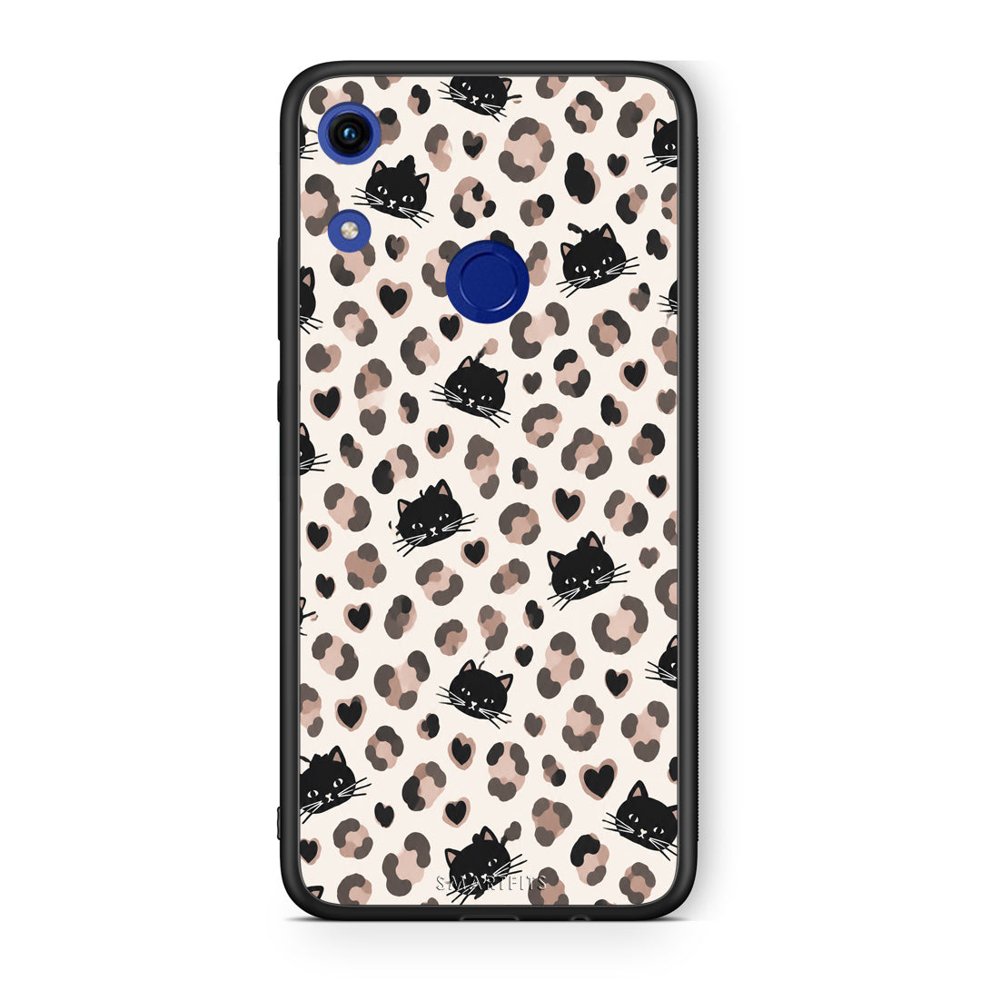 Θήκη Honor 8A Leopard Spots and Black Cats on Cream από τη Smartfits με σχέδιο στο πίσω μέρος και μαύρο περίβλημα | Honor 8A Leopard Spots and Black Cats on Cream case with colorful back and black bezels