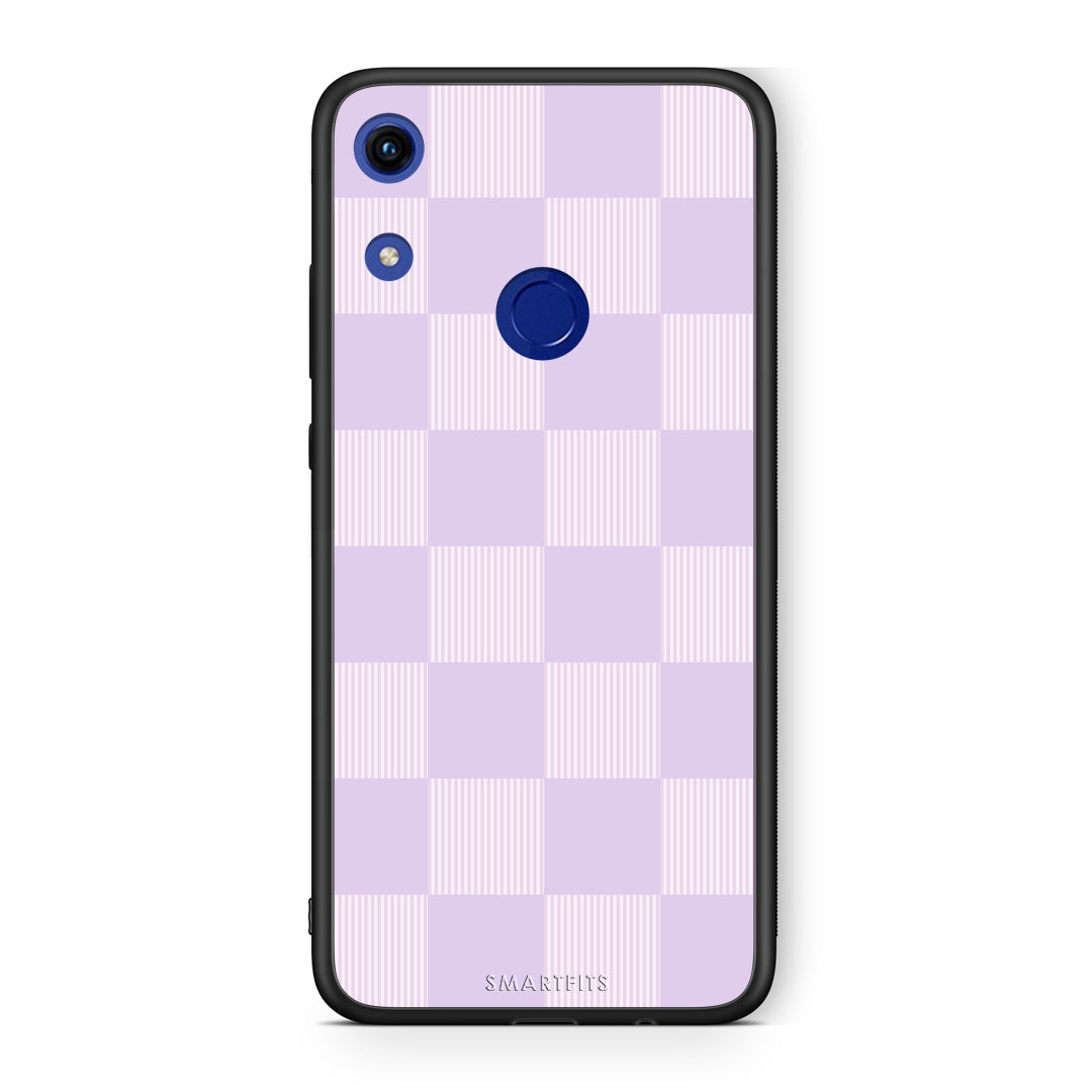 Θήκη Honor 8A Lilac and Cream Striped Checks από τη Smartfits με σχέδιο στο πίσω μέρος και μαύρο περίβλημα | Honor 8A Lilac and Cream Striped Checks case with colorful back and black bezels