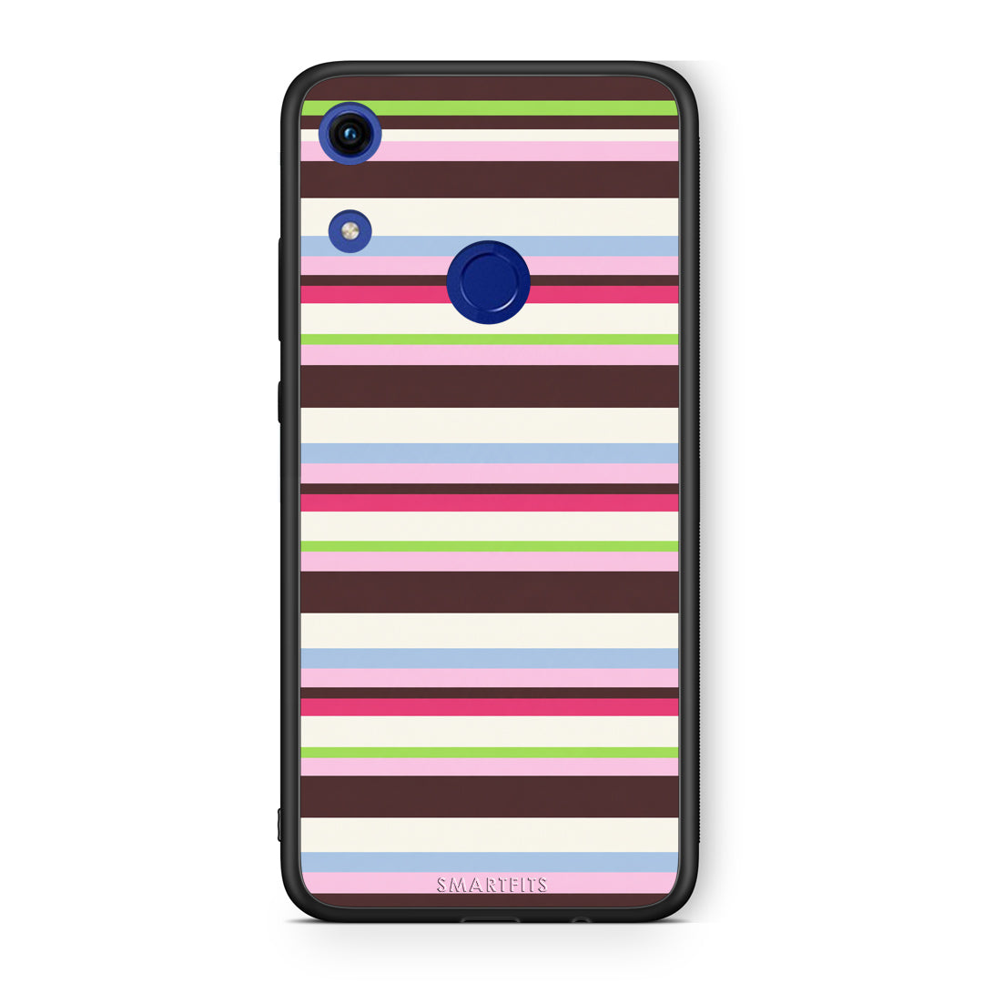 Θήκη Honor 8A Multicolour Horizontal Stripes από τη Smartfits με σχέδιο στο πίσω μέρος και μαύρο περίβλημα | Honor 8A Multicolour Horizontal Stripes case with colorful back and black bezels