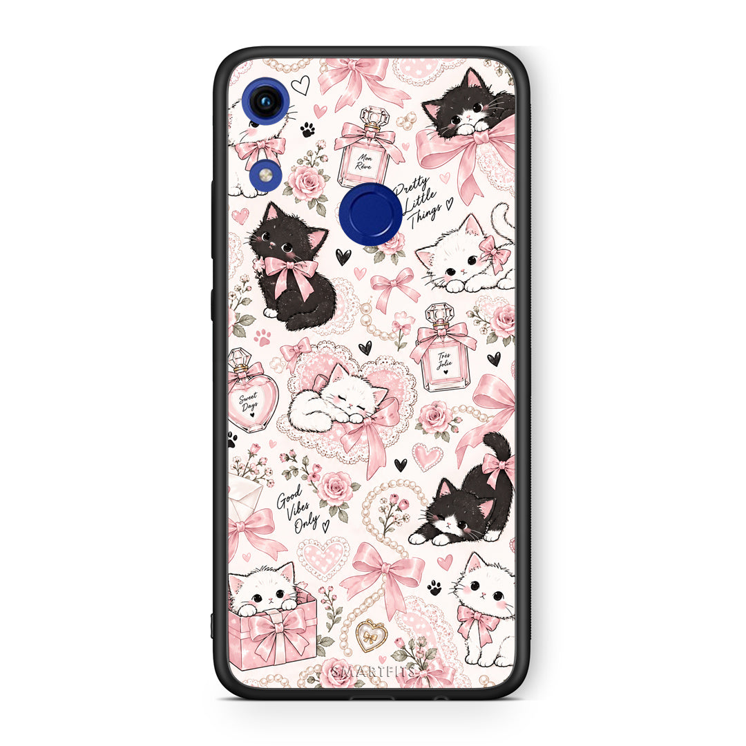Θήκη Honor 8A Pink Bows and Kittens Collage από τη Smartfits με σχέδιο στο πίσω μέρος και μαύρο περίβλημα | Honor 8A Pink Bows and Kittens Collage case with colorful back and black bezels