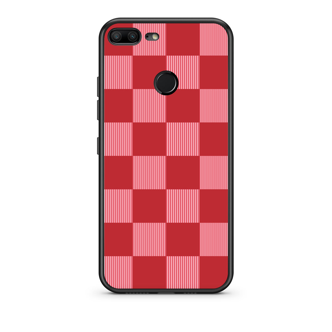 Θήκη Honor 9 Lite Red and Pink Striped Checks από τη Smartfits με σχέδιο στο πίσω μέρος και μαύρο περίβλημα | Honor 9 Lite Red and Pink Striped Checks case with colorful back and black bezels