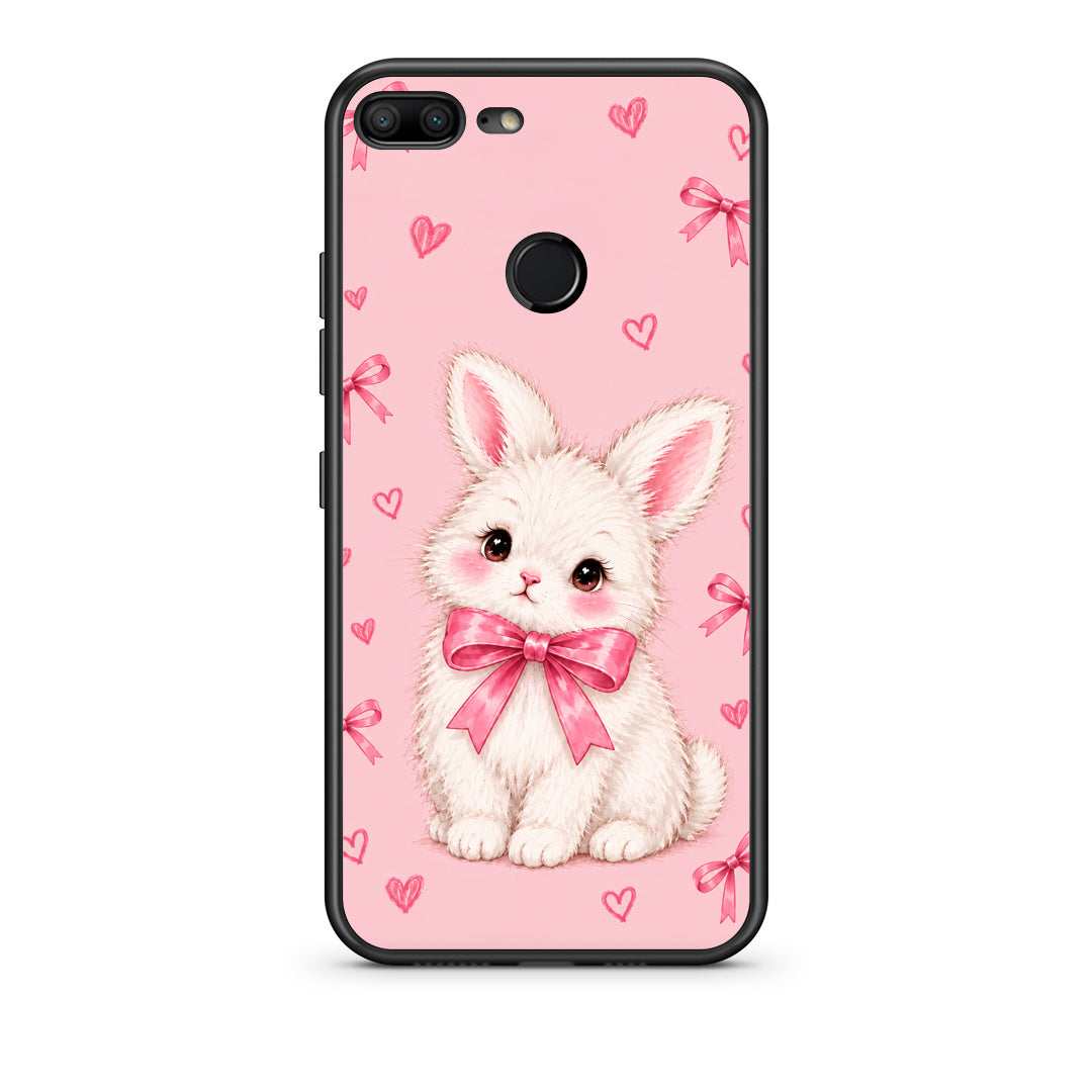 Θήκη Honor 9 Lite White Bunny and Pink Bows από τη Smartfits με σχέδιο στο πίσω μέρος και μαύρο περίβλημα | Honor 9 Lite White Bunny and Pink Bows case with colorful back and black bezels