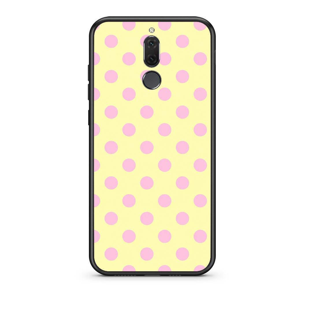 Θήκη Huawei Mate 10 Lite Pink Polka Dots on Yellow από τη Smartfits με σχέδιο στο πίσω μέρος και μαύρο περίβλημα | Huawei Mate 10 Lite Pink Polka Dots on Yellow case with colorful back and black bezels