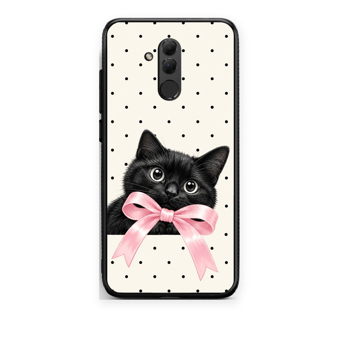 Θήκη Huawei Mate 20 Lite Black Kitten Pink Bow and Polka Dots από τη Smartfits με σχέδιο στο πίσω μέρος και μαύρο περίβλημα | Huawei Mate 20 Lite Black Kitten Pink Bow and Polka Dots case with colorful back and black bezels