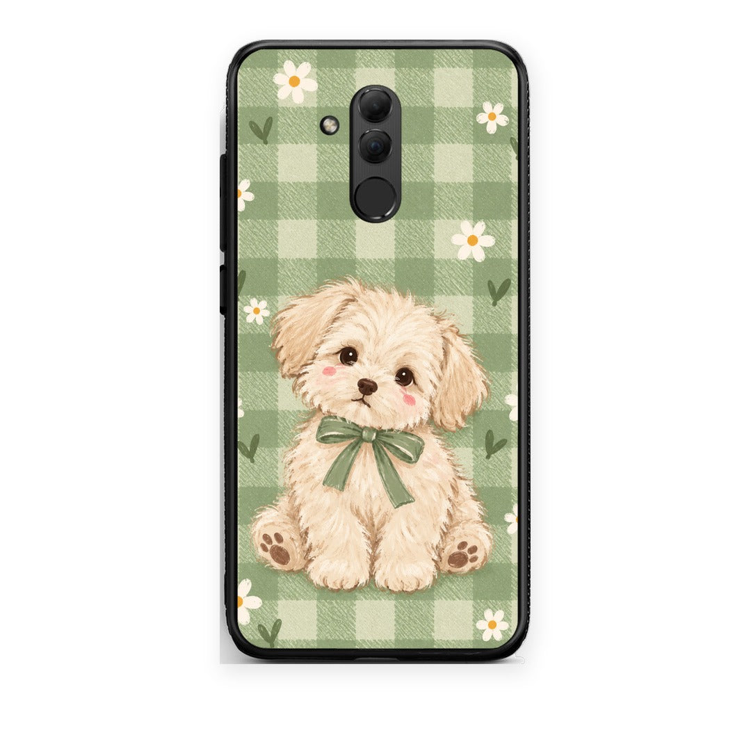 Θήκη Huawei Mate 20 Lite Puppy and Daisies on Sage Gingham από τη Smartfits με σχέδιο στο πίσω μέρος και μαύρο περίβλημα | Huawei Mate 20 Lite Puppy and Daisies on Sage Gingham case with colorful back and black bezels