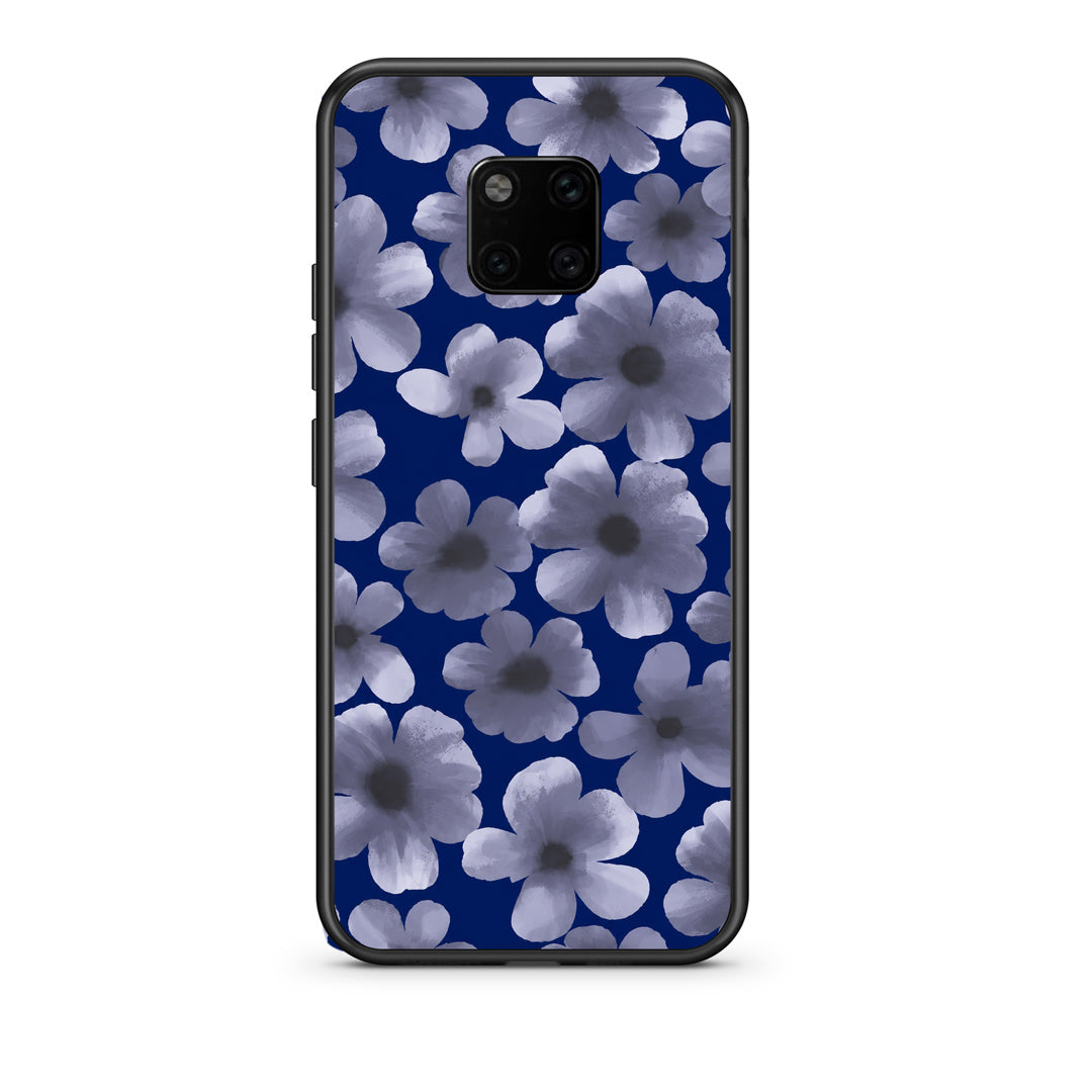 Θήκη Huawei Mate 20 Pro Pale Blue Flowers on Navy από τη Smartfits με σχέδιο στο πίσω μέρος και μαύρο περίβλημα | Huawei Mate 20 Pro Pale Blue Flowers on Navy case with colorful back and black bezels