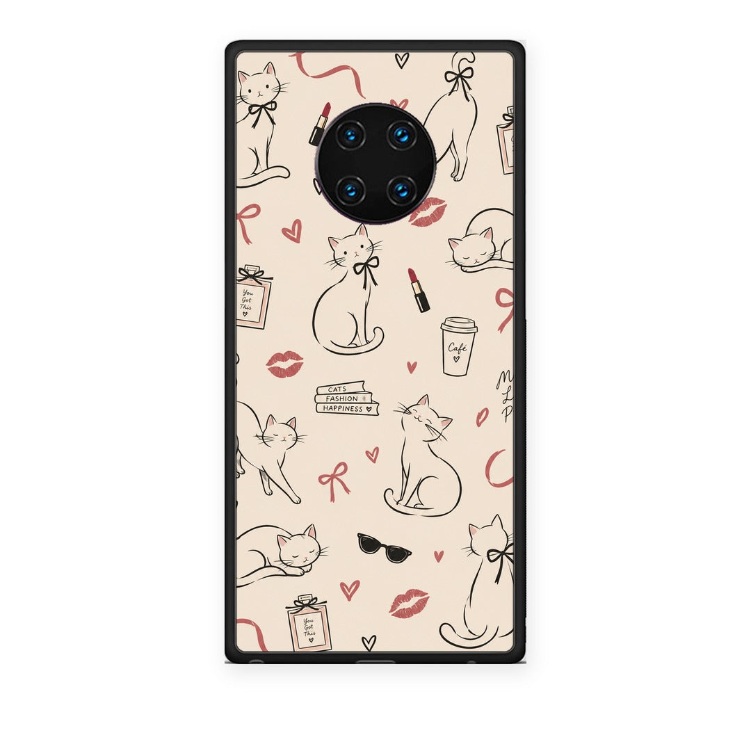 Θήκη Huawei Mate 30 Pro Minimal Cat and Fashion Doodles on Cream από τη Smartfits με σχέδιο στο πίσω μέρος και μαύρο περίβλημα | Huawei Mate 30 Pro Minimal Cat and Fashion Doodles on Cream case with colorful back and black bezels