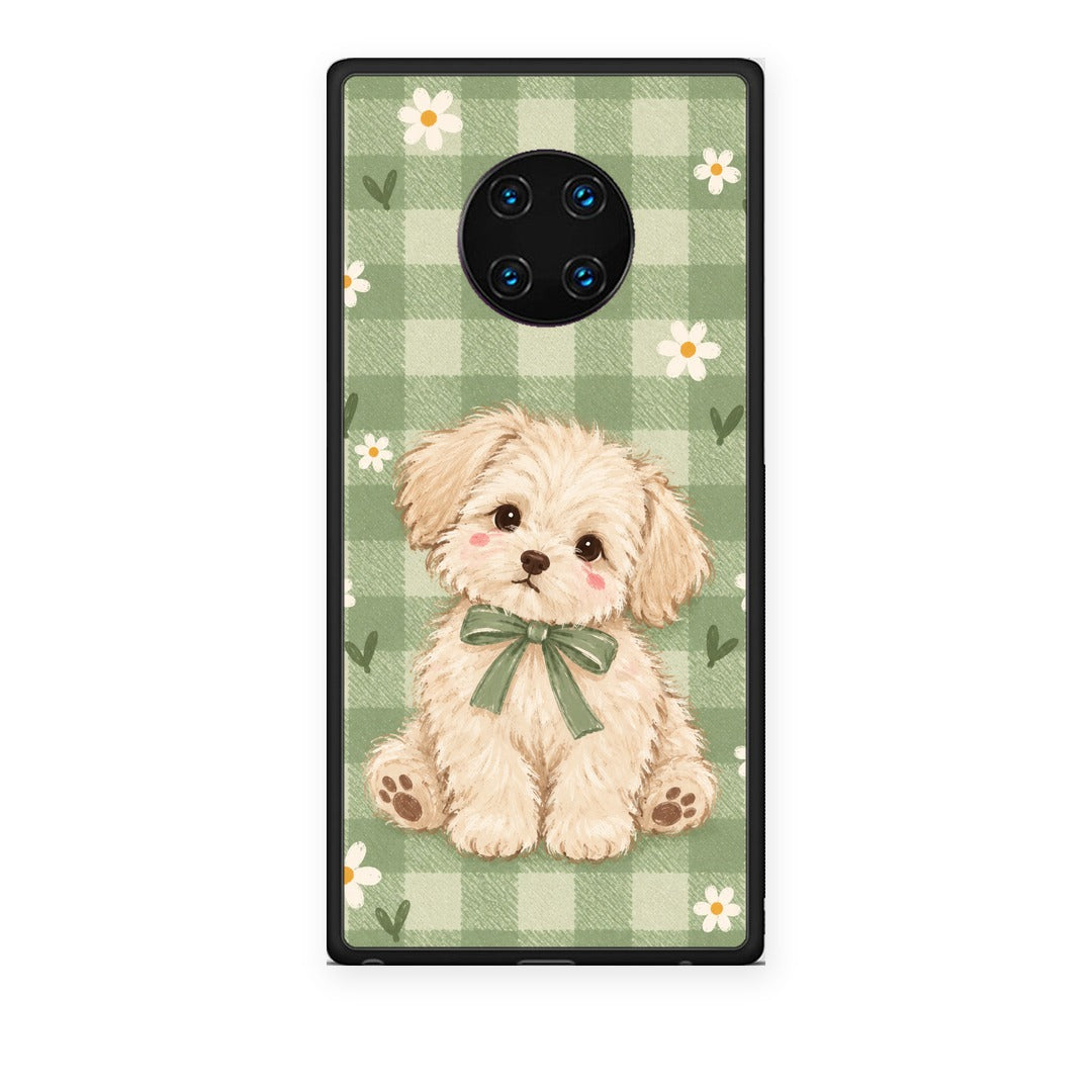 Θήκη Huawei Mate 30 Pro Puppy and Daisies on Sage Gingham από τη Smartfits με σχέδιο στο πίσω μέρος και μαύρο περίβλημα | Huawei Mate 30 Pro Puppy and Daisies on Sage Gingham case with colorful back and black bezels