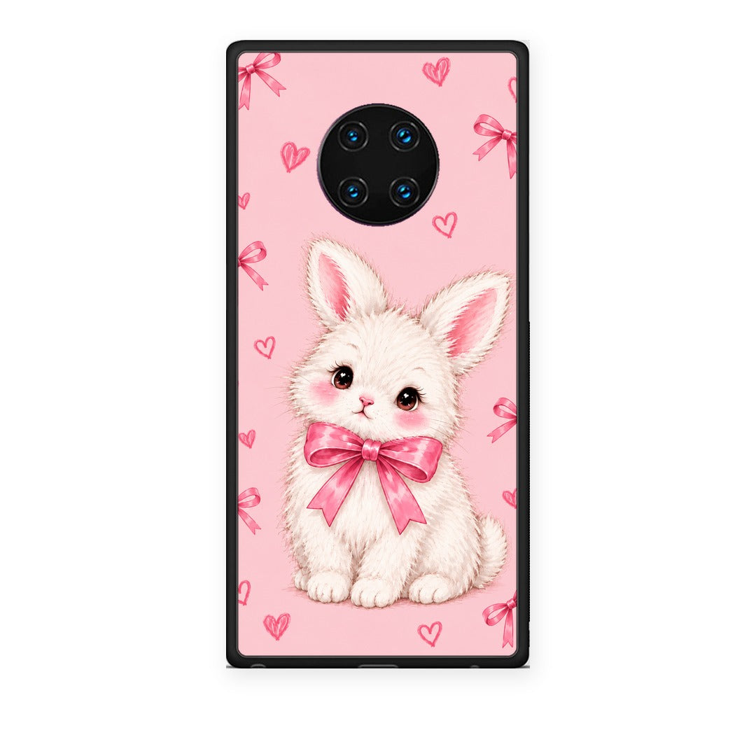 Θήκη Huawei Mate 30 Pro White Bunny and Pink Bows από τη Smartfits με σχέδιο στο πίσω μέρος και μαύρο περίβλημα | Huawei Mate 30 Pro White Bunny and Pink Bows case with colorful back and black bezels