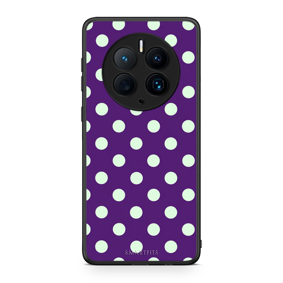 Θήκη Huawei Mate 50 Pro Mint Polka Dots on Purple από τη Smartfits με σχέδιο στο πίσω μέρος και μαύρο περίβλημα | Huawei Mate 50 Pro Mint Polka Dots on Purple case with colorful back and black bezels