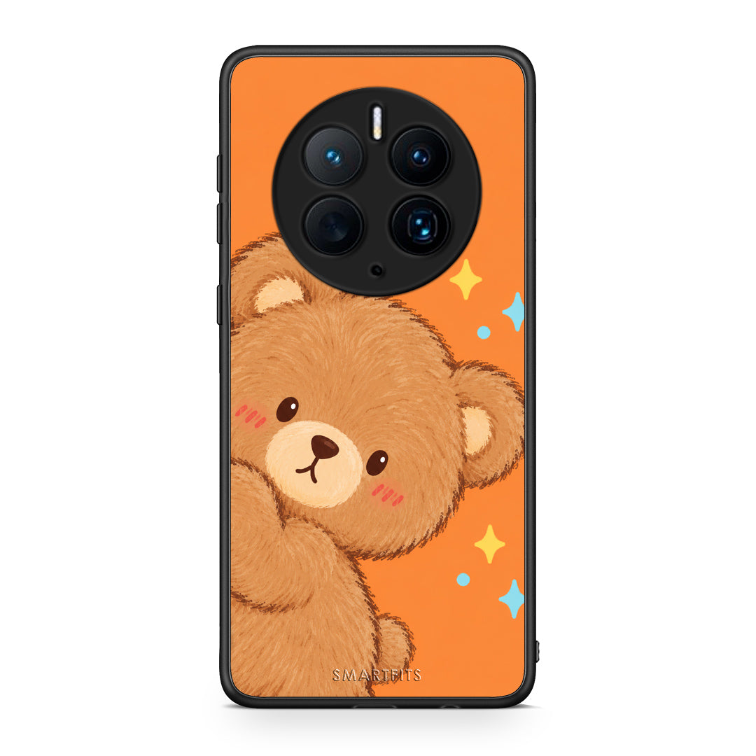 Θήκη Huawei Mate 50 Pro Peekaboo Teddy on Orange από τη Smartfits με σχέδιο στο πίσω μέρος και μαύρο περίβλημα | Huawei Mate 50 Pro Peekaboo Teddy on Orange case with colorful back and black bezels