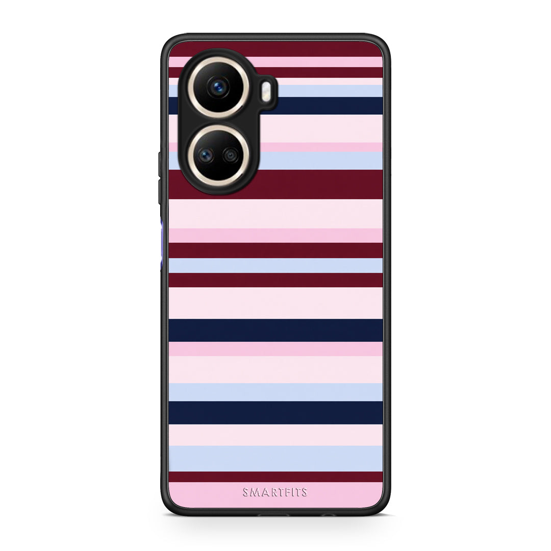 Θήκη Huawei Nova 10 SE Burgundy Pink and Blue Horizontal Stripes από τη Smartfits με σχέδιο στο πίσω μέρος και μαύρο περίβλημα | Huawei Nova 10 SE Burgundy Pink and Blue Horizontal Stripes case with colorful back and black bezels