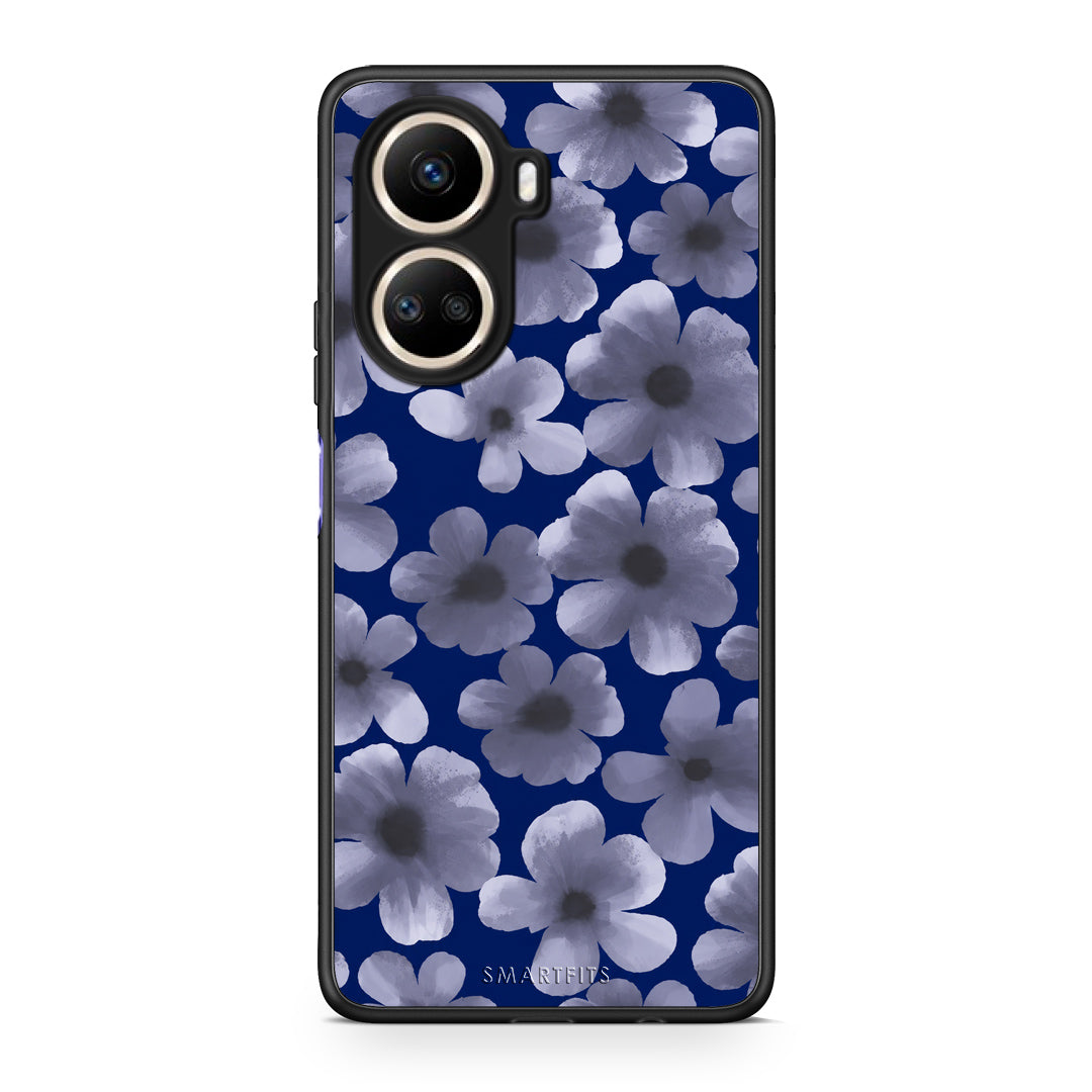 Θήκη Huawei Nova 10 SE Pale Blue Flowers on Navy από τη Smartfits με σχέδιο στο πίσω μέρος και μαύρο περίβλημα | Huawei Nova 10 SE Pale Blue Flowers on Navy case with colorful back and black bezels