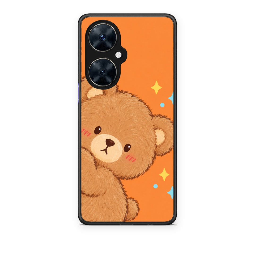 Θήκη Huawei Nova 11i Peekaboo Teddy on Orange από τη Smartfits με σχέδιο στο πίσω μέρος και μαύρο περίβλημα | Huawei Nova 11i Peekaboo Teddy on Orange case with colorful back and black bezels