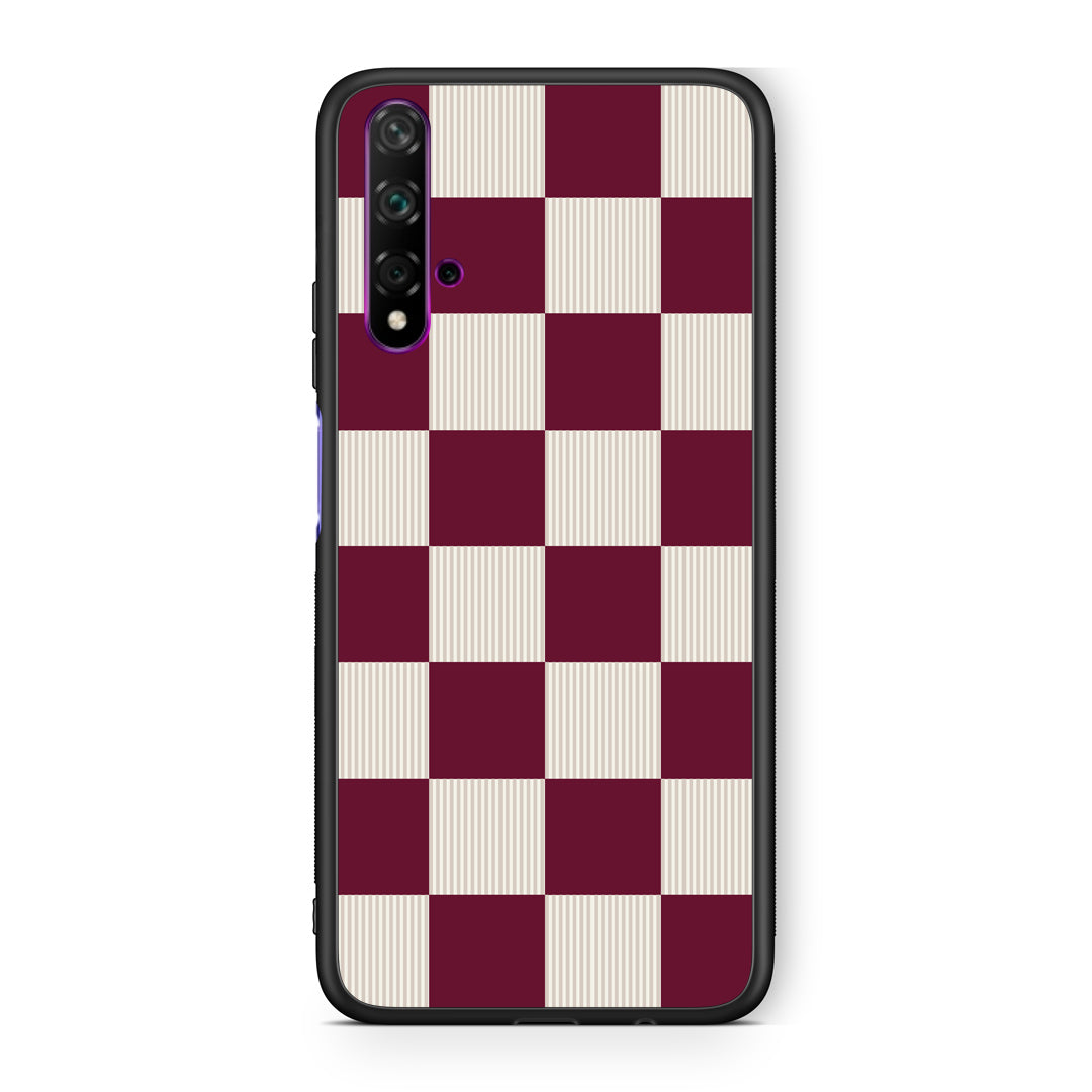 Θήκη Huawei Nova 5T / Honor 20 Burgundy and Cream Striped Checks από τη Smartfits με σχέδιο στο πίσω μέρος και μαύρο περίβλημα | Huawei Nova 5T / Honor 20 Burgundy and Cream Striped Checks case with colorful back and black bezels